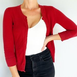 GAP red knit cotton crewneck button up cardigan sweater size XS